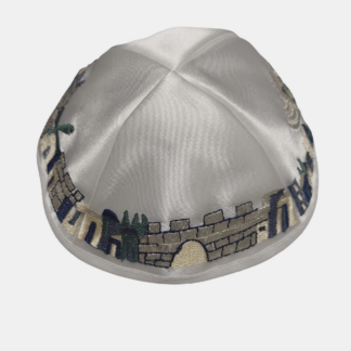 Satin Kippah with Jerusalem Sketch