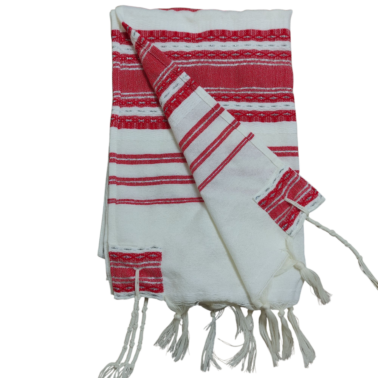 White with Carmine & Silver Striping