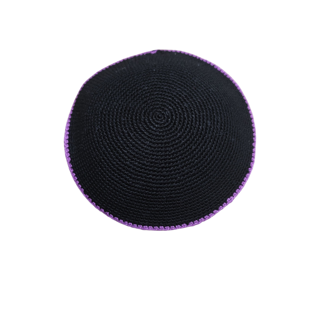 Black DMC Knitted Kippah with Purple Trim