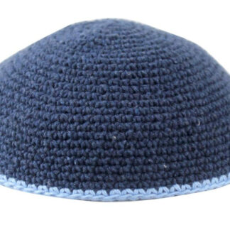 Blue DMC Knitted Kippah with Light Blue Trim