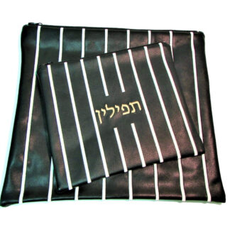 Black Faux Leather Striped Tallit Bag