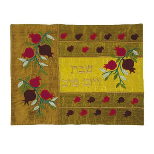 Pomegranate and Vine on Copper Raw Silk Applique Challah Cover.