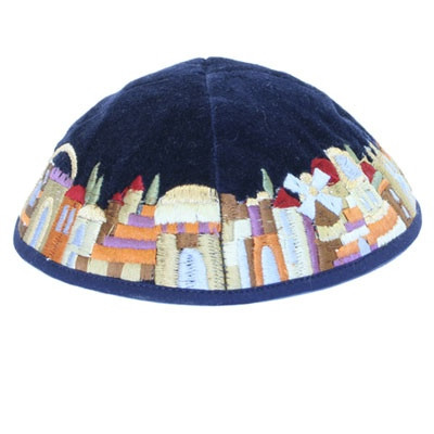 Black Embroidered Jerusalem Kippah