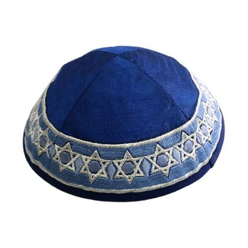 Blue Magen David Embroidered Kippah