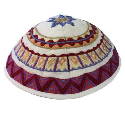 White Embroidered Kippah