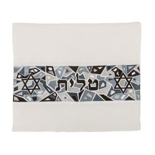 Black-Gray Magen David Geometric Pattern Tallit Bag