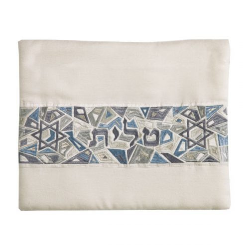 Blue-Gray Magen David Geometric Pattern Tallit Bag