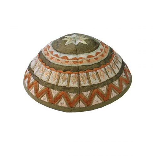Olive & Tan Embroidered Kippah