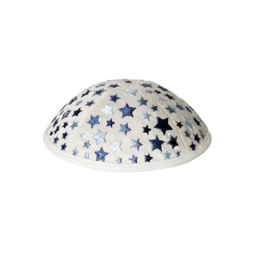 Pearl White Kippah with Embroidered Stars